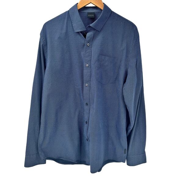 Dunning Shirt Mens XL Button Up Long Sleeve Blue Polka Dot Classic Coastal - Picture 1 of 9